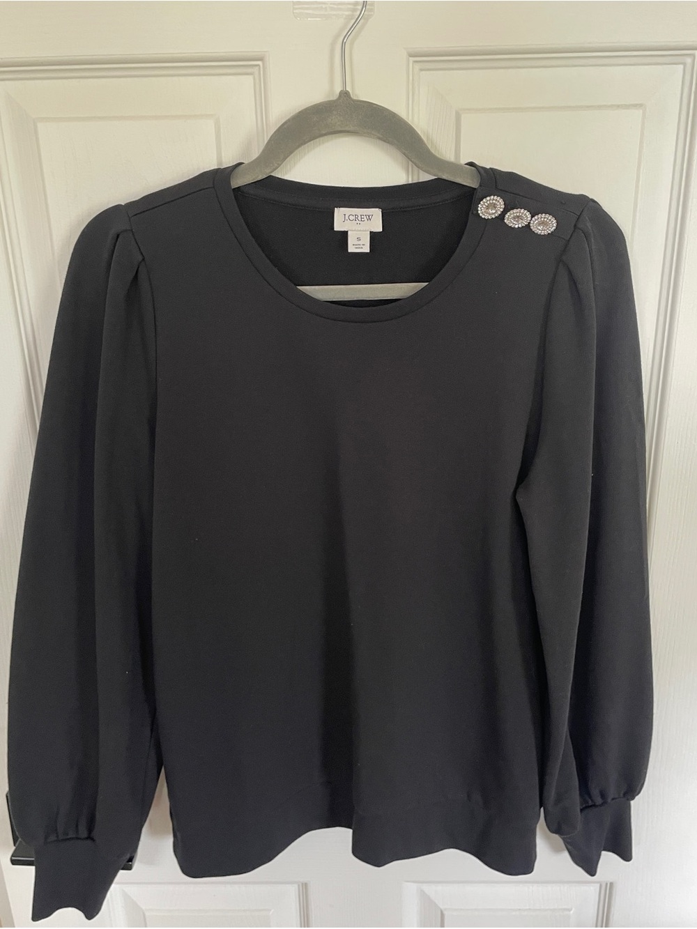 J. Crew Black Long-Sleeve Top with Jewel Shoulder Buttons